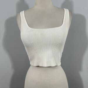 Aritzia Babaton Tank Top Womens M‎ Square Neck Off White Ribbed  Minimalist Y2K